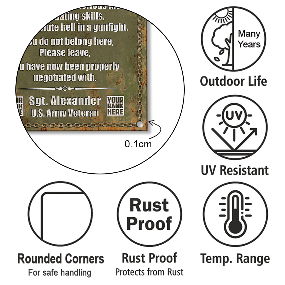 Veteran Metal Sign - Custom Military Unit - This Property Is Protected By A Highly Proficient K1702
