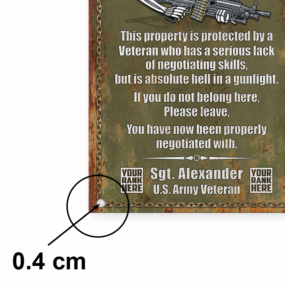 Veteran Metal Sign - Custom Military Unit - This Property Is Protected By A Highly Proficient K1702