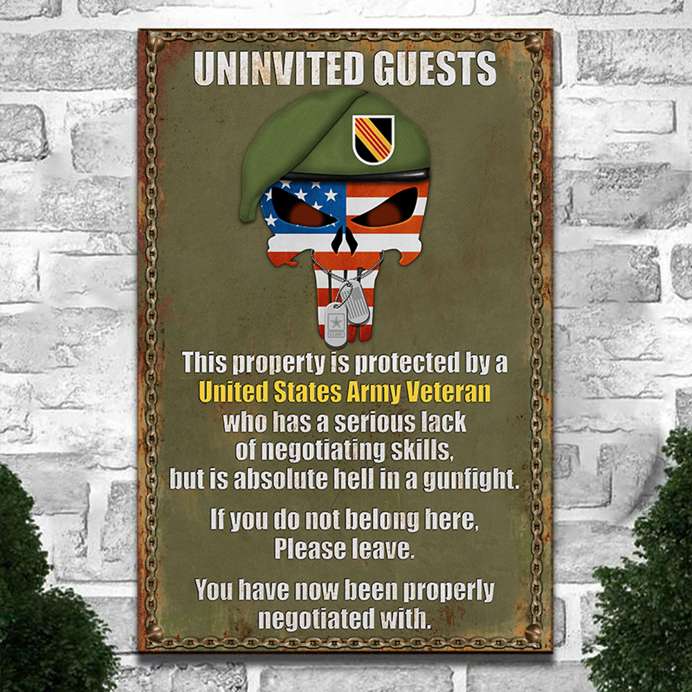 Custom Metal Sign Veteran - Custom Military Unit - This Property Is Protected By A Highly Proficient K1702