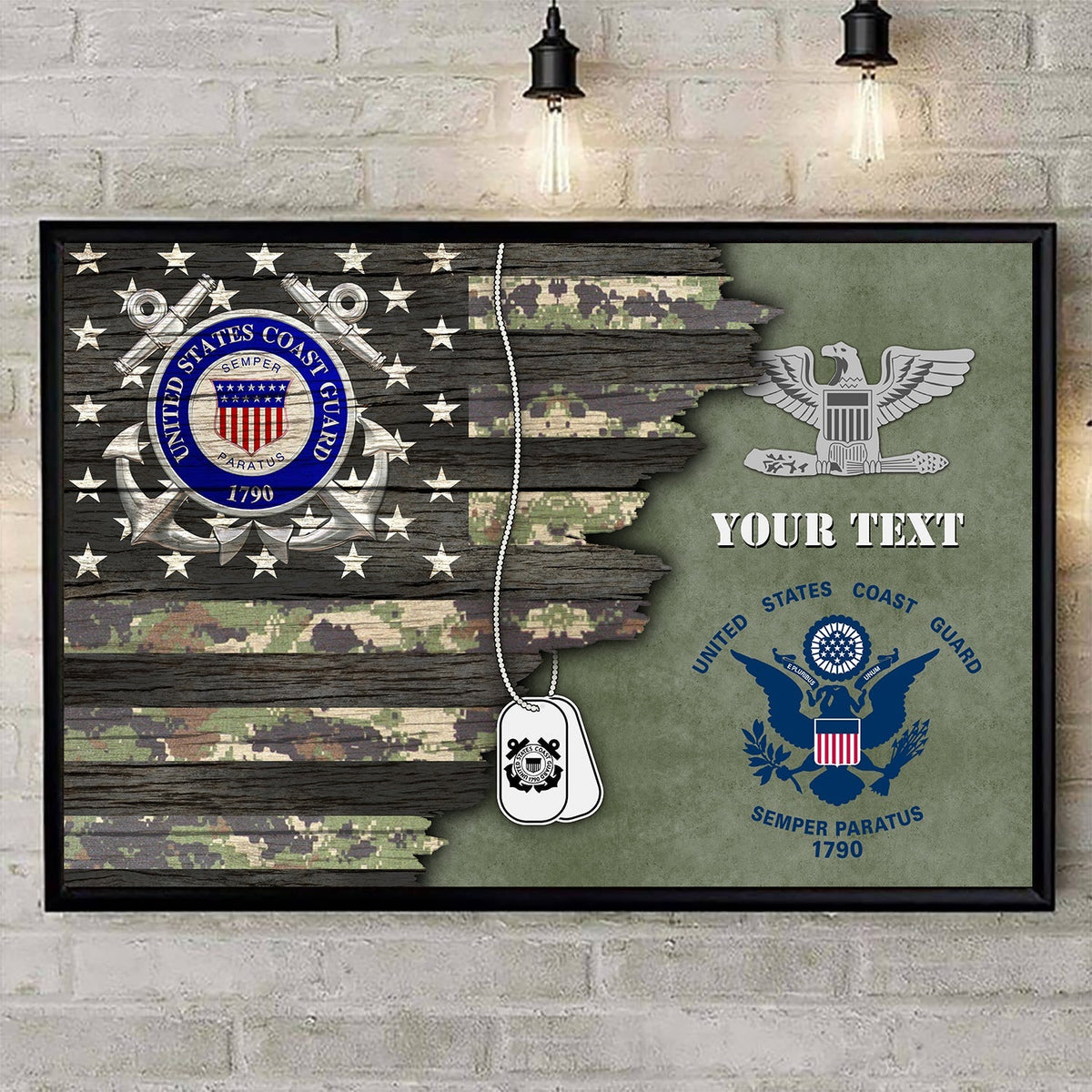 Personalized Canvas In Frame - Usa Half Flag With Military Ranks/Insignia - Personalized Name &amp; Ranks K1702