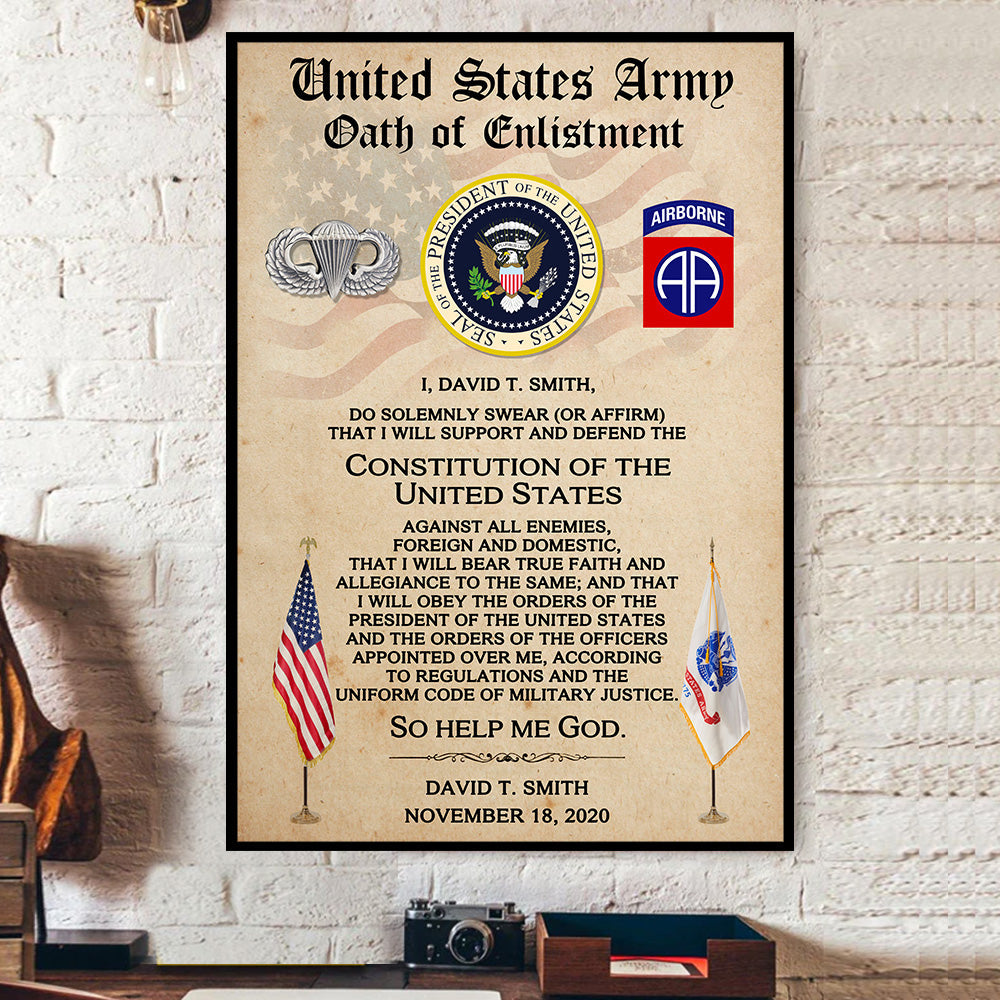 Personalized Canvas And Poster Oath of Enlistment Military Gift For Veteran K1702