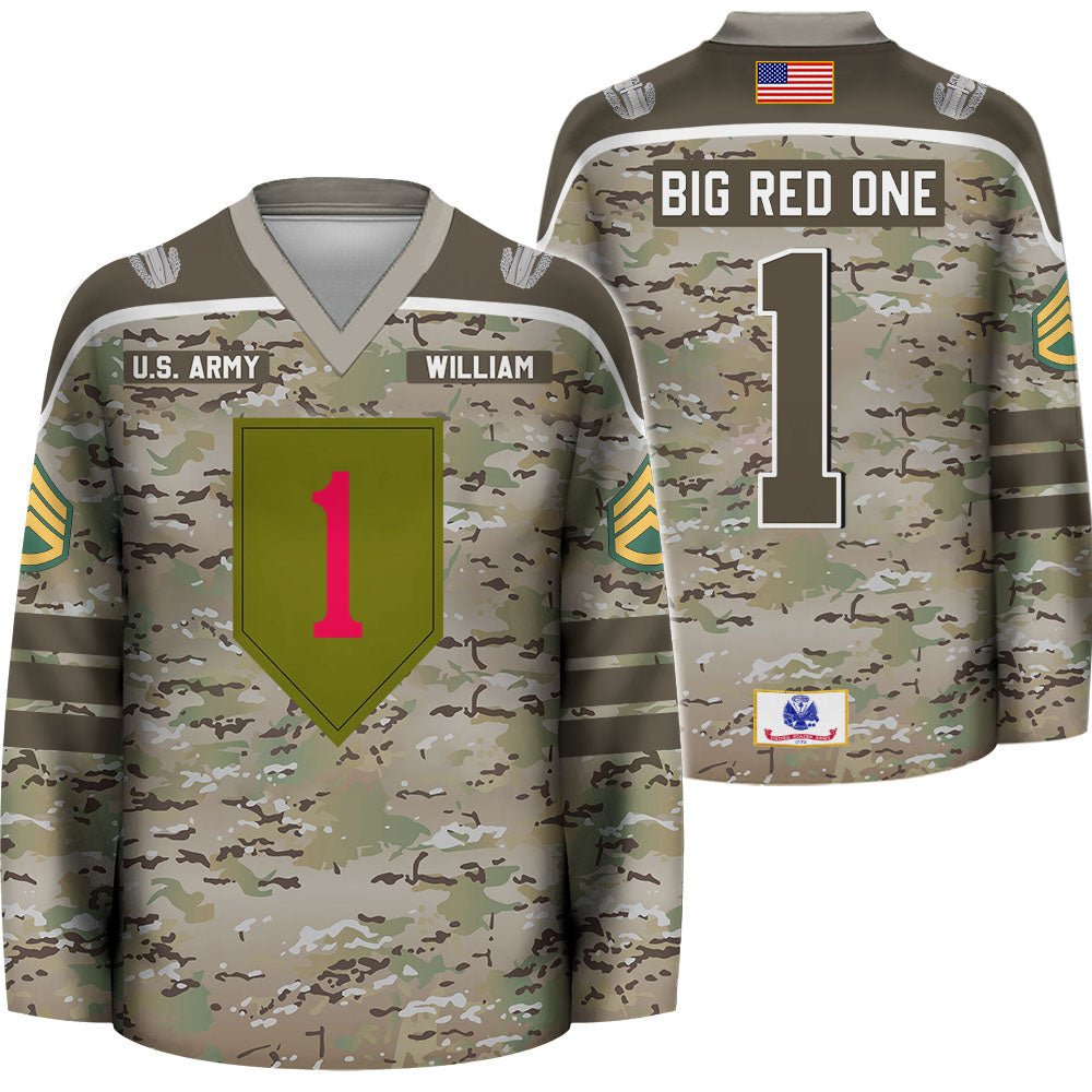 Personalized Military Camo Hockey Jersey Custom All Branches Gift For Veteran Grandpa Dad K1702